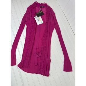 NWT Roberto Cavalli Knitwear Fuchsia Ribbed Open Cardigan Loungewear Topper Sz L
